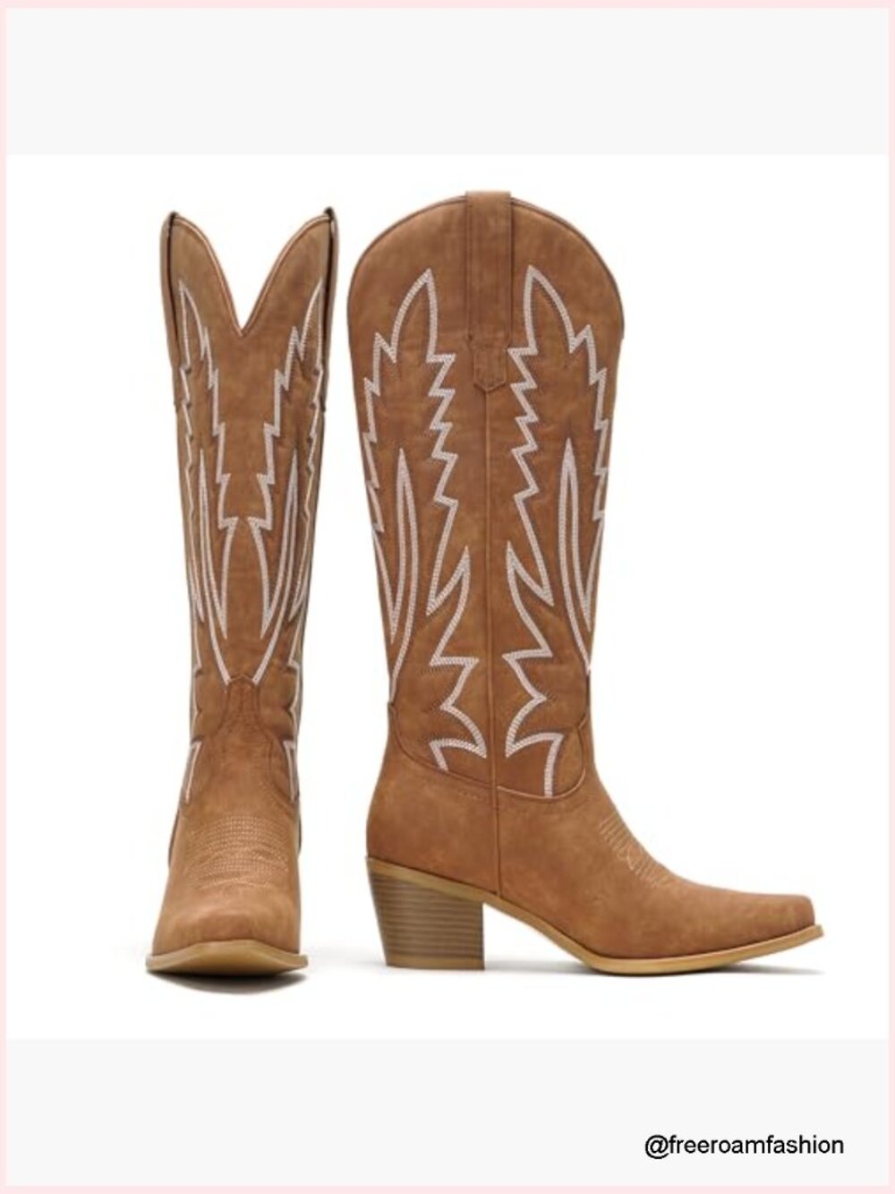 Cowboy Boots Women Cowgirl Western Pointed Toe Chunky Heel Embroidered Knee - Picture 5 of 7